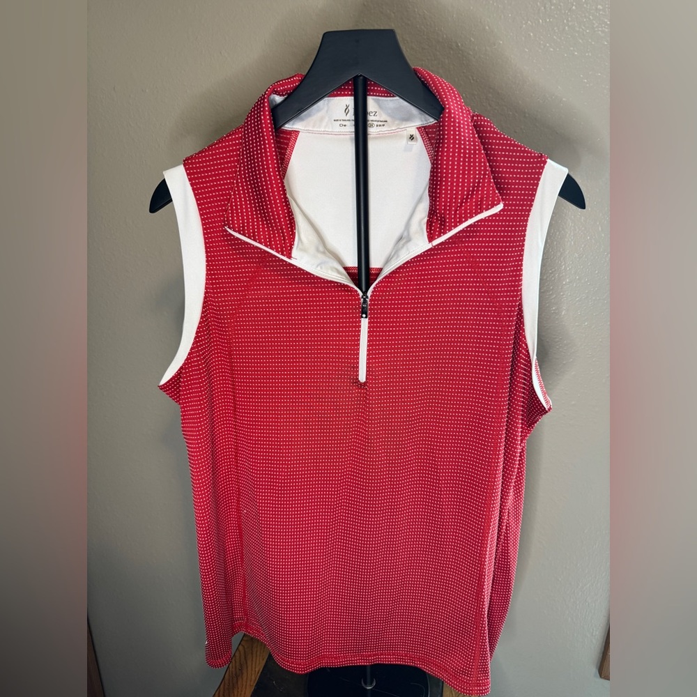 Red Sleeveless Golf Polo Zip-Up Top